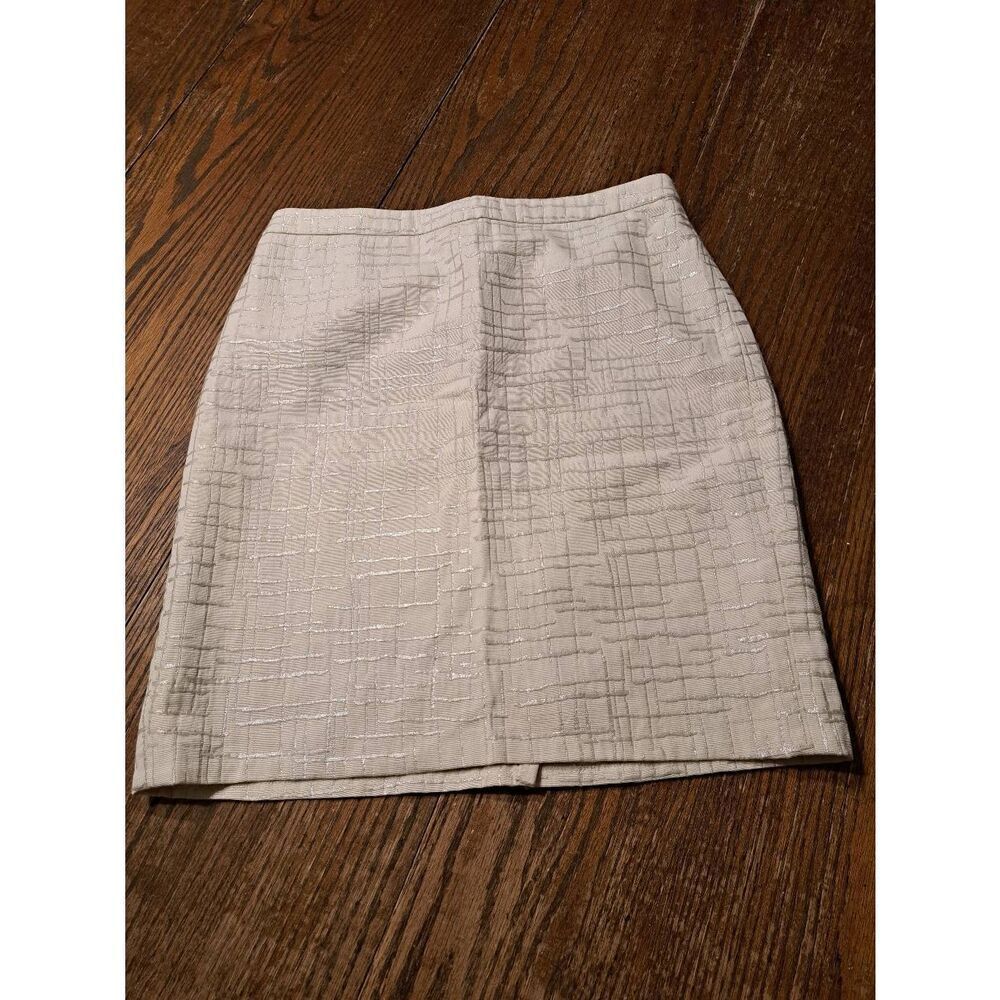 Ann Taylor LOFT Petites Women's 2P Cream Metallic Lined Skirt Rear Zip Slit